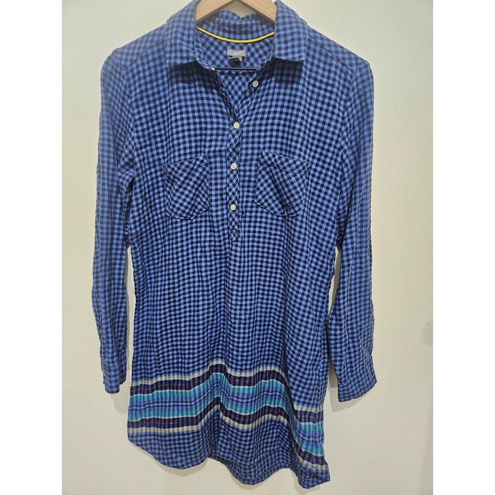 Aerie Blue Gingham Flannel Tunic‎ Shirt Longline Plaid Button Down Womens Medium